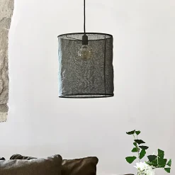 alinea Suspension Naturelle|Suspension Non-Électrifiée*Abat-jour cylindrique en lin D35cm - Noir