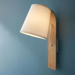alinea Applique Murale*Applique murale en bois et abat-jour coton - H40cm Blanc