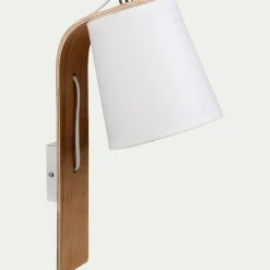 alinea Applique Murale*Applique murale en bois et abat-jour coton - H40cm Blanc