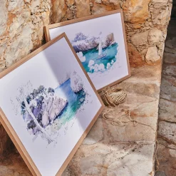 alinea Toile, Tableau Et Affiche*Aquarelle encadrée bateau 38x53cm - Bleu