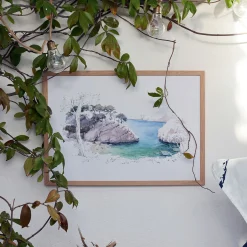alinea Toile, Tableau Et Affiche*Aquarelle encadrée crique 38x53cm - Bleu