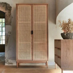 alinea Armoire*Armoire 2 portes battantes en bois et cannage H180cm - Bois clair