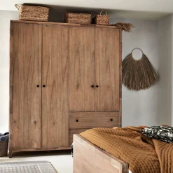 alinea Armoire*Armoire 4 portes et 2 tiroirs en acacia massif l190xh220cm - Bois clair