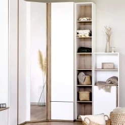 alinea Dressing*Armoire dressing avec 1 porte et 1 tiroir en bois effet chêne H235XL50cm - Blanc