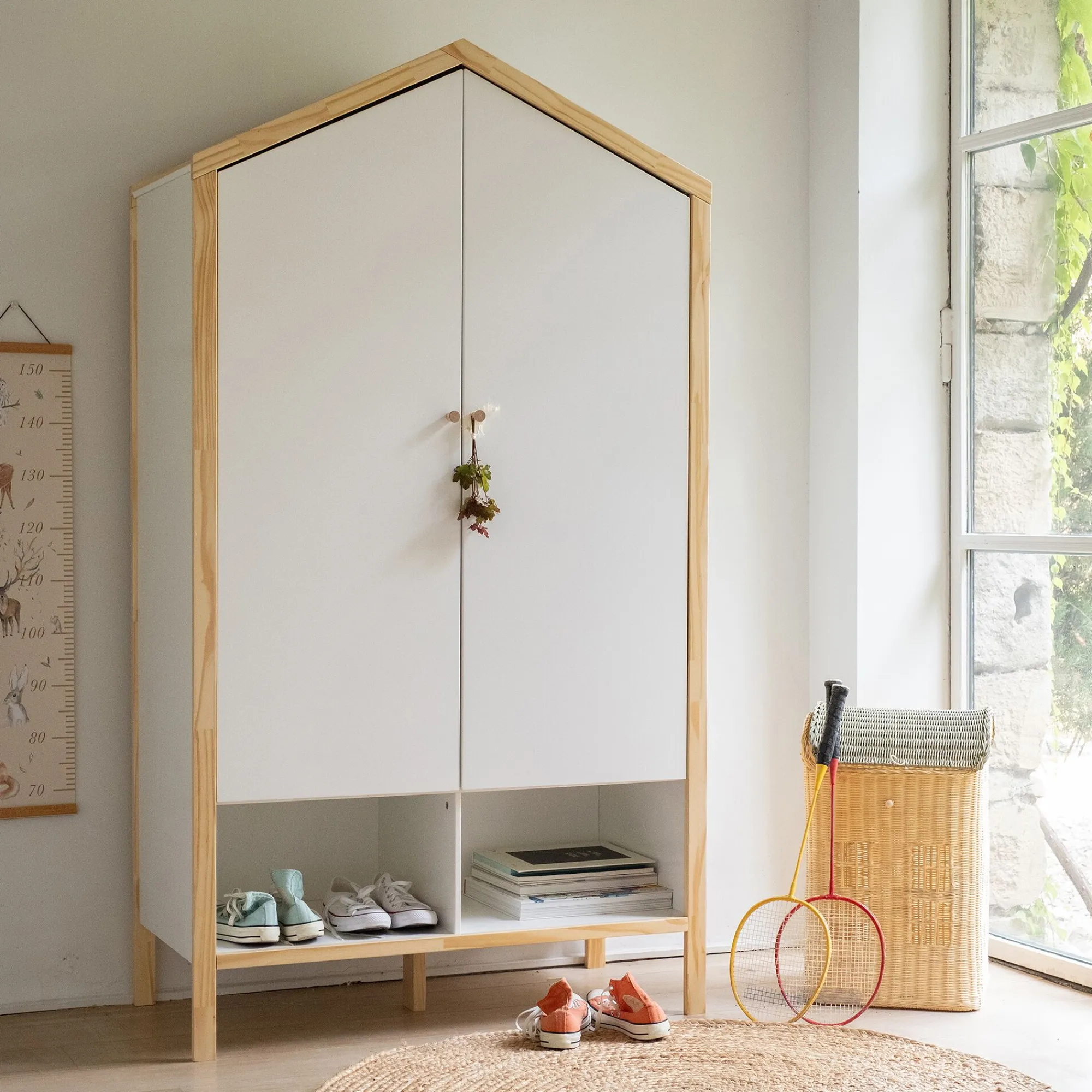 alinea Armoire Enfant*Armoire forme de maison en bois H185cm - Blanc