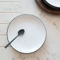 alinea Assiette*Assiette à dessert en grès avec liserai noir D19,2cm - Blanc