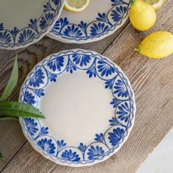 alinea Assiette|Assiette De Noël*Assiette à dessert en grès D22,5cm à motif floral - Bleu
