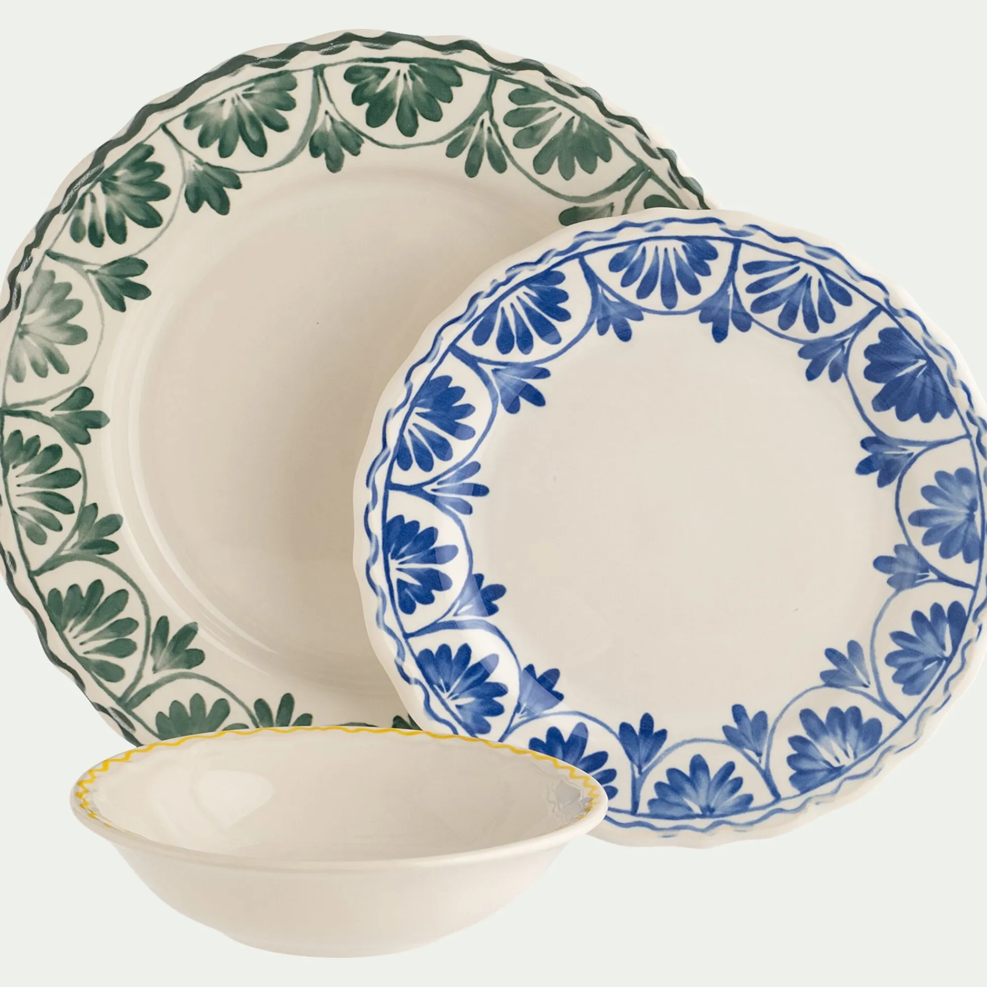 alinea Assiette|Assiette De Noël*Assiette à dessert en grès D22,5cm à motif floral - Bleu