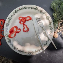 alinea Assiette|Assiette De Noël*Assiette plate avec motif houx en grès D28cm - Blanc