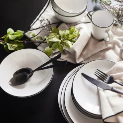 alinea Assiette*Assiette plate en grès avec liseré noir D26,8cm - Blanc
