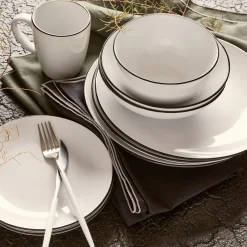 alinea Assiette*Assiette plate en grès avec liseré noir D26,8cm - Blanc
