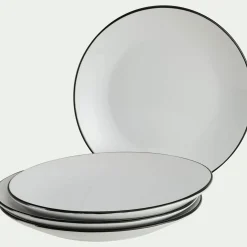 alinea Assiette*Assiette plate en grès avec liseré noir D26,8cm - Blanc