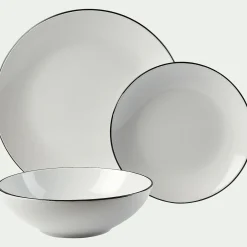 alinea Assiette*Assiette plate en grès avec liseré noir D26,8cm - Blanc