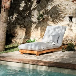 alinea Transat Et Chaise Longue*Bain de soleil en eucalyptus avec matelas - Gris