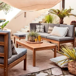 alinea Canapé Extérieur|Salon De Jardin Modulable*Banquette de jardin en acacia et coussin - (2 places) Gris