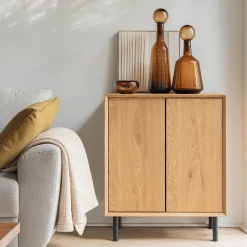 alinea Meuble D'Entrée|Bibliothèque Et Étagère*Bibliothèque 2 cases avec portes en bois L70xl36xH70cm - Bois clair