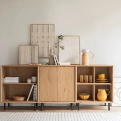 alinea Meuble D'Entrée|Bibliothèque Et Étagère*Bibliothèque 2 cases avec portes en bois L70xl36xH70cm - Bois clair