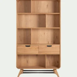 alinea Bibliothèque Et Étagère*Bibliothèque plaquée chêne et piètement chêne massif H200xL110cm- Bois clair