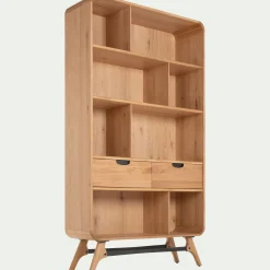 alinea Bibliothèque Et Étagère*Bibliothèque plaquée chêne et piètement chêne massif H200xL110cm- Bois clair