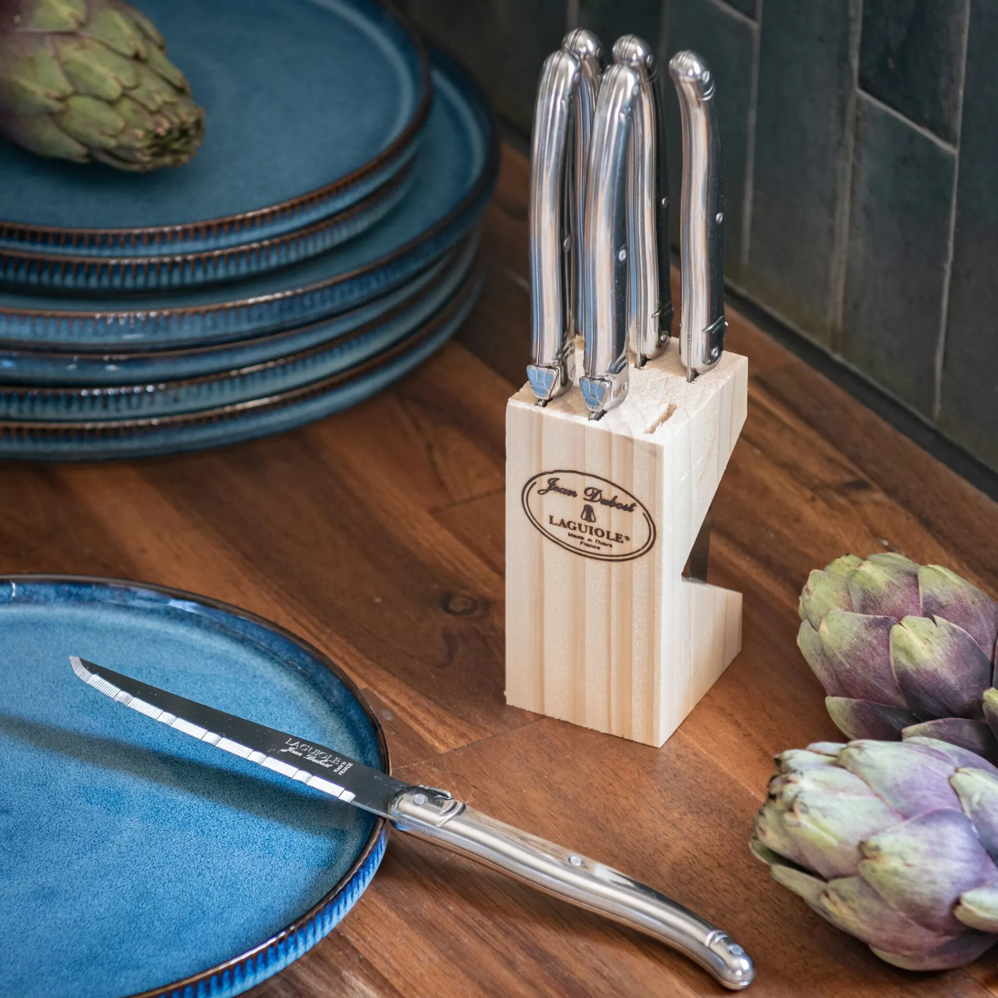 alinea Couvert De Table*Bloc en bois de 6 couteaux à steak en acier - métallisé Gris