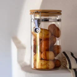 alinea Bocal De Cuisine*Bocal en verre avec couvercle en bambou 1L - Transparent