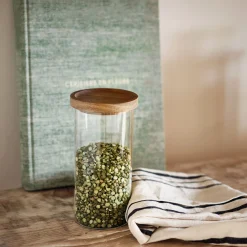 alinea Bocal De Cuisine*Bocal en verre avec couvercle en acacia 1L - Transparent