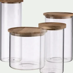 alinea Bocal De Cuisine*Bocal en verre avec couvercle en acacia 1L - Transparent