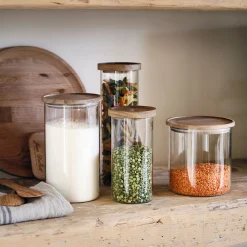 alinea Bocal De Cuisine*Bocal en verre avec couvercle en acacia 1,5L - Transparent