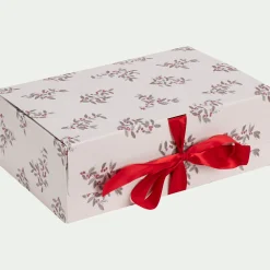 alinea Objet Décoratif De Noël*Boite cadeau motif fragon 30X20X10cm - Blanc