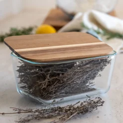 alinea Bocal De Cuisine*Boîte rectangulaire en verre couvercle en bois H9cm Transparent