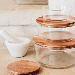 alinea Bocal De Cuisine*Boîte ronde en verre avec couvercle en bois D18,6cm Transparent