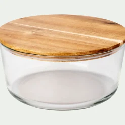 alinea Bocal De Cuisine*Boîte ronde en verre avec couvercle en bois D18,6cm Transparent
