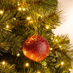alinea Boule De Noël*Boule de Noël à motif en papier mâché peinte à la main D7cm - Rouge