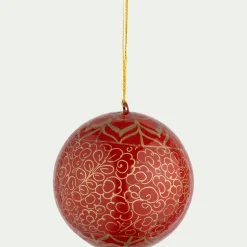 alinea Boule De Noël*Boule de Noël à motif en papier mâché peinte à la main D7cm - Rouge