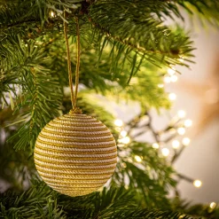 alinea Boule De Noël*Boule de Noël en rayonne et zari à rayure D7cm - Doré