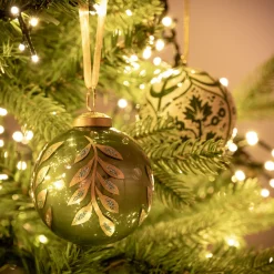 alinea Boule De Noël*Boule de Noël en verre à motif végétal D7,5cm - Vert