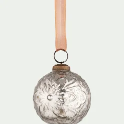 alinea Boule De Noël*Boule de Noël motif floral en verre D8cm - argenté