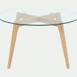 alinea Bout De Canapé|Table Basse*Bout de canapé en verre et bois d'hévéa - D80xH45cm Transparent