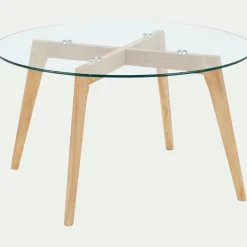 alinea Bout De Canapé|Table Basse*Bout de canapé en verre et bois d'hévéa - D80xH45cm Transparent