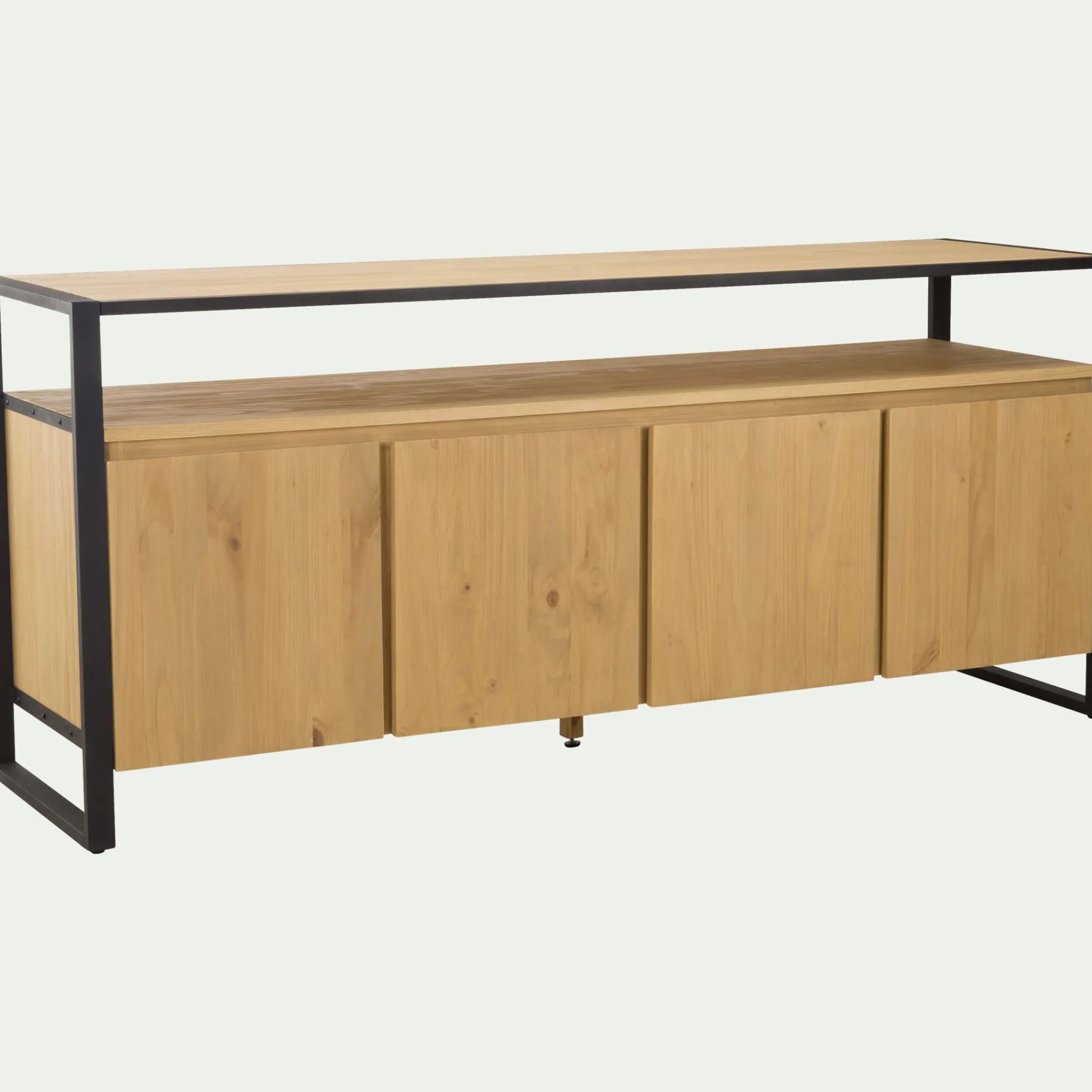 alinea Buffet De Salle À Manger|Buffet*Buffet 4 portes en pin massif et métal noir Bois clair