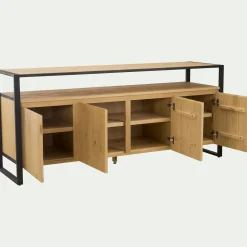 alinea Buffet De Salle À Manger|Buffet*Buffet 4 portes en pin massif et métal noir Bois clair
