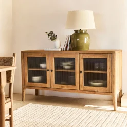alinea Buffet De Salle À Manger|Buffet*Buffet bas en teck recyclé et portes vitrées - Bois clair
