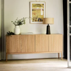 alinea Buffet De Salle À Manger|Buffet*Buffet naturel 4 portes en plaqué chêne - Bois clair