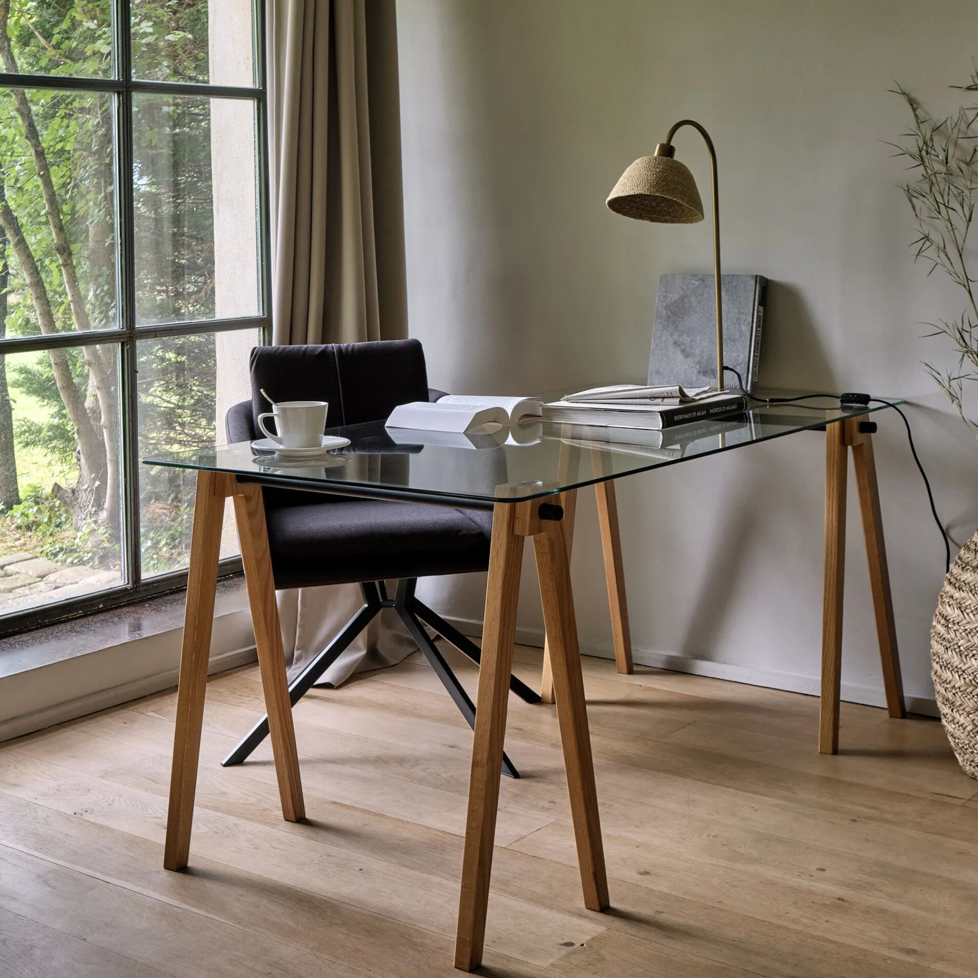 alinea Bureau*Bureau en bois et verre trempé - Transparent