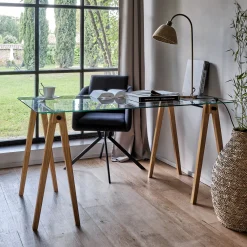 alinea Bureau*Bureau en bois et verre trempé - Transparent
