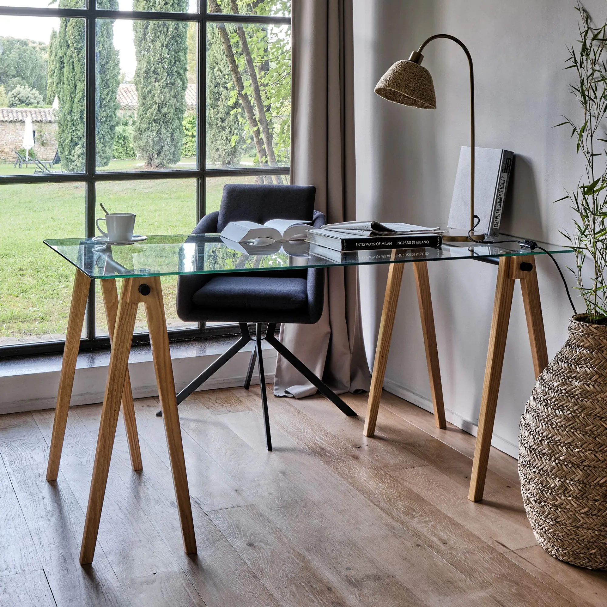 alinea Bureau*Bureau en bois et verre trempé - Transparent