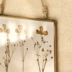 alinea Toile, Tableau Et Affiche*Cadre décoratif avec fleurs séchées 20x20cm - Doré