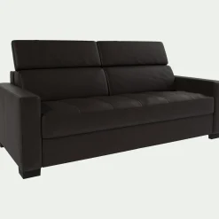 alinea Canapé 3 Places*Canapé 3 places fixe en cuir avec accoudoirs 15cm - Marron