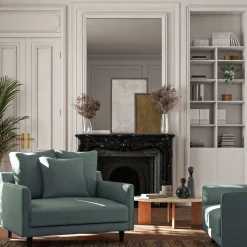 alinea Petit Canapé|Fauteuil*Canapé 1,5 places fixe en tissu velvet - sauge Vert