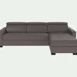 alinea Canapé En Cuir|Canapé Convertible*Canapé d'angle convertible en cuir avec accoudoirs 15cm - taupe Gris